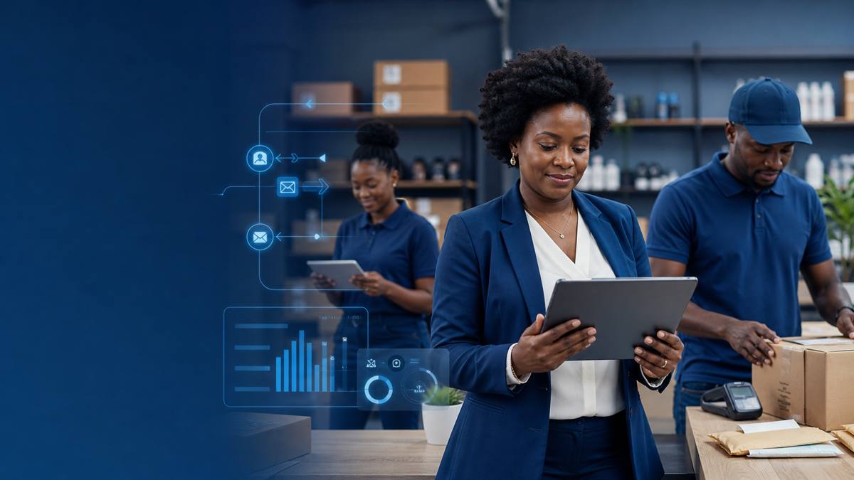 Black African entrepreneur using automation workflow tools