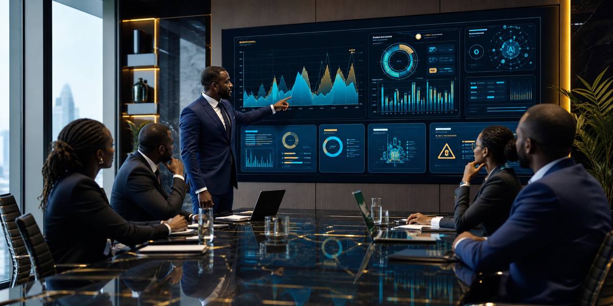 Black African executives reviewing weekly business report